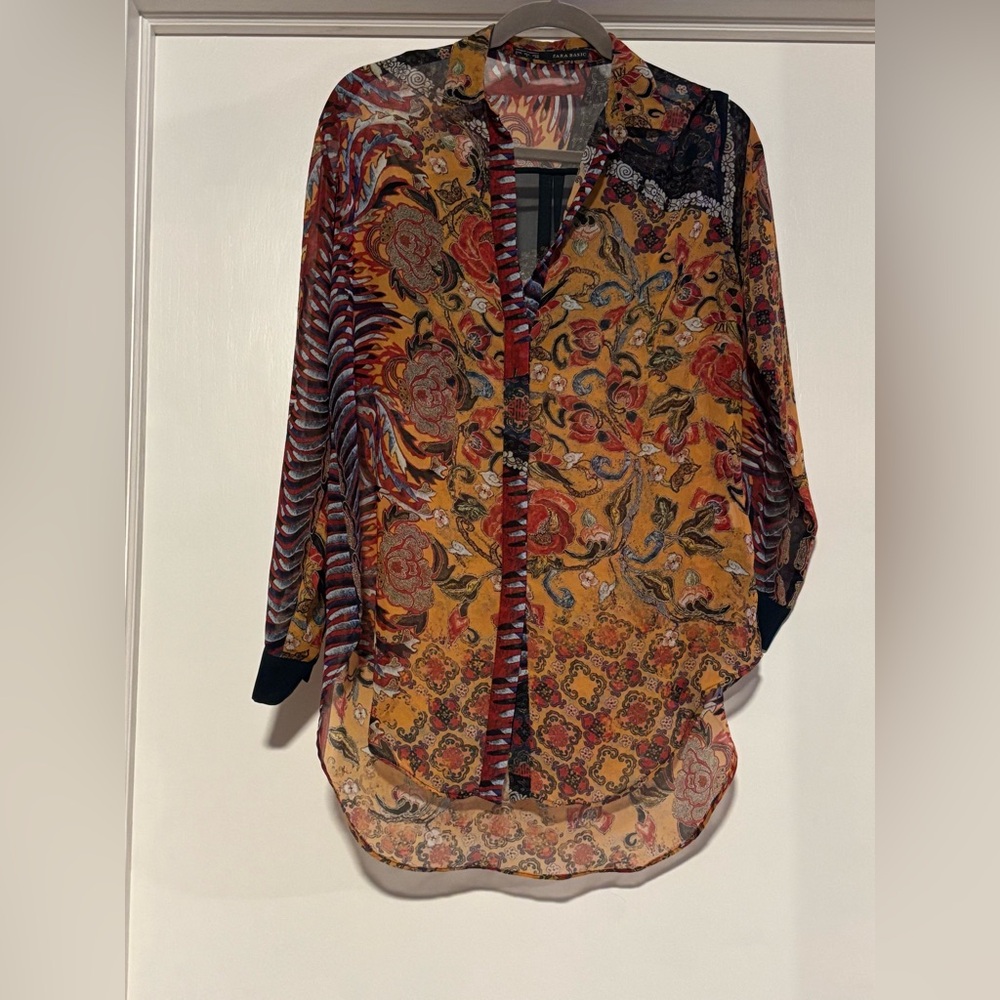Zara Multicolor Paisley Button-Down Shirt (Mustard, Red, Black)